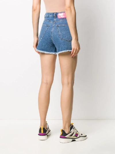 Shop Gcds Frayed Denim Shorts In Blue