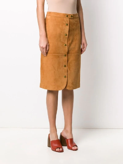 Shop Coach Button-down Midi Skirt In Neutrals