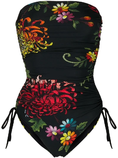 Shop Dsquared2 Floral Print Ruched Swimsuit In Black