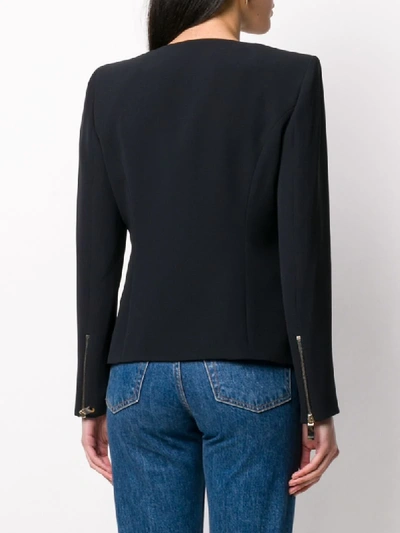 Shop Giorgio Armani Zipped Fitted Jacket In Blue