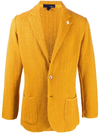 Shop Lardini Chevron Knit Blazer In Yellow