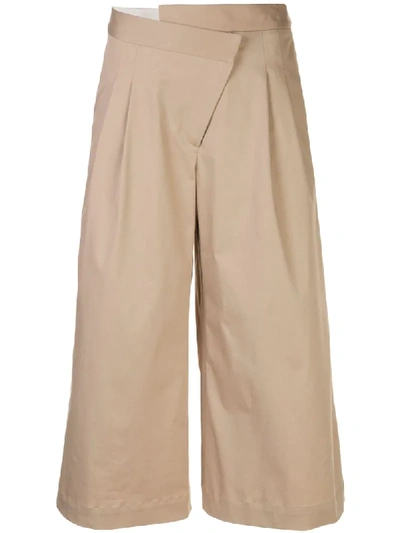 Shop Monse Cropped Pleated Wide-leg Trousers In Brown
