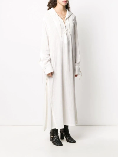 Shop Ann Demeulemeester Striped Hooded Shirt Dress In White