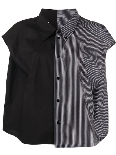 Shop Mm6 Maison Margiela Contrast Panel Button Down Shirt In Black