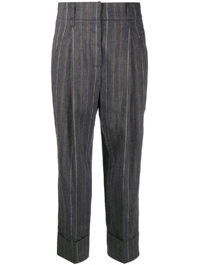 Shop Brunello Cucinelli Pinstripe Tailored Trousers In Grey