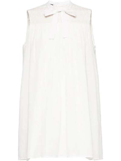 Shop Miu Miu Ruched Details Bow Short Dress In White