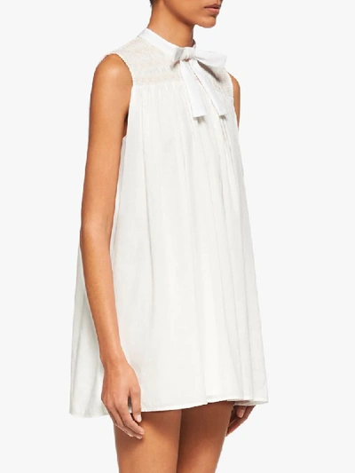 Shop Miu Miu Ruched Details Bow Short Dress In White