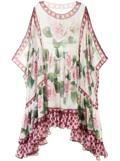 Shop Dolce & Gabbana Tropical Rose Print Dress In White