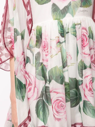 Shop Dolce & Gabbana Tropical Rose Print Dress In White