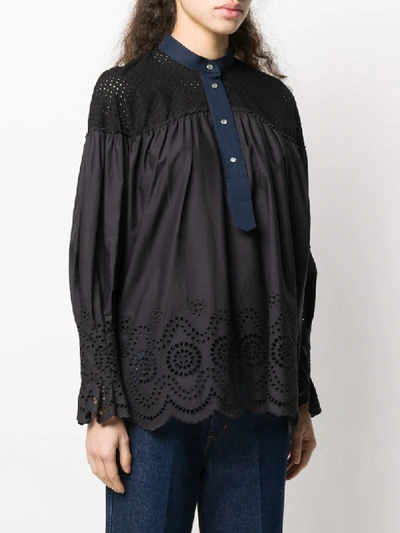 Shop Cedric Charlier Cut-out Panelled Blouse In Black