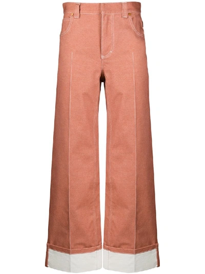 Shop Chloé Contrast Stitch Wide-leg Trousers In Pink