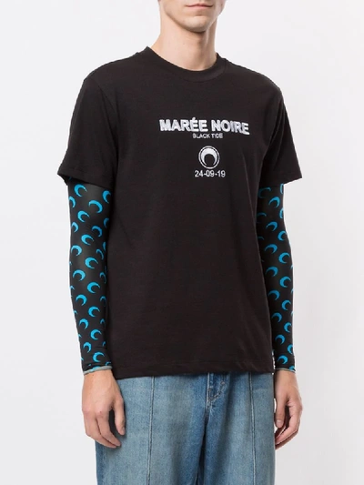 Marine Serre Logo-embroidered Cotton-jersey T-shirt In Black | ModeSens