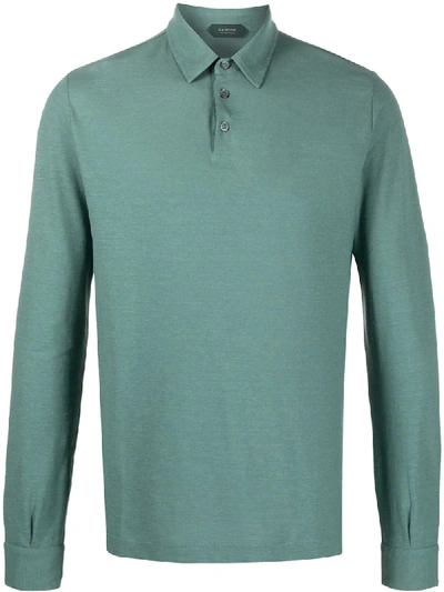 Shop Zanone Long Sleeved Polo Shirt In Green