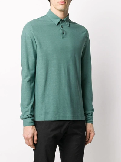 Shop Zanone Long Sleeved Polo Shirt In Green