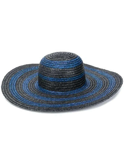 Shop Ps By Paul Smith Striped Print Straw Sun Hat In Blue