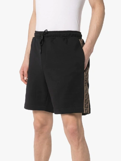 Shop Fendi Ff Logo Band Track Shorts In Black