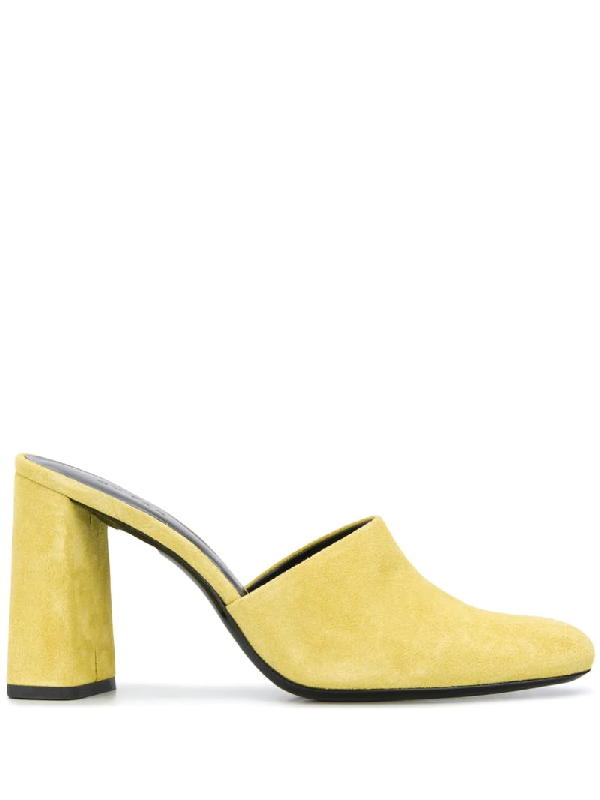 yellow suede mules