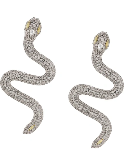 Shop Alessandra Rich Crystal-embellished Snake Earrings In Silver