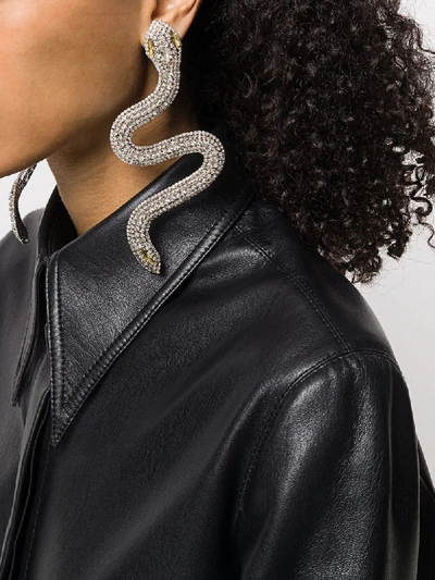 Shop Alessandra Rich Crystal-embellished Snake Earrings In Silver