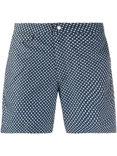 Sunspel Long-length Printed Drawstring Swim Shorts In Blue