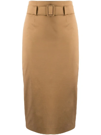 Shop Alberto Biani High-waisted Belted Pencil Skirt In Neutrals