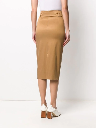 Shop Alberto Biani High-waisted Belted Pencil Skirt In Neutrals