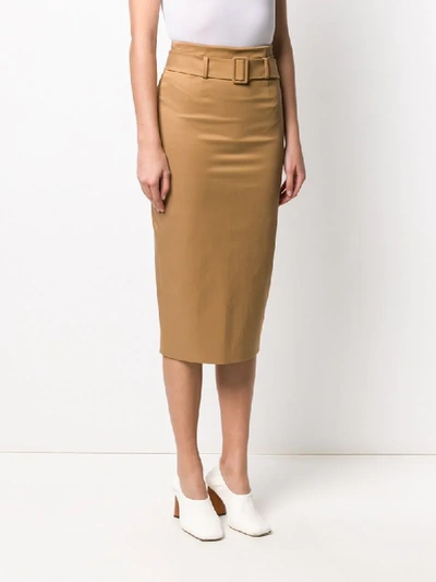 Shop Alberto Biani High-waisted Belted Pencil Skirt In Neutrals