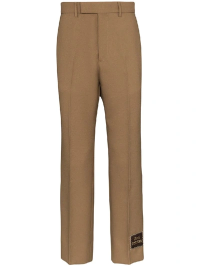 Shop Gucci Logo-patch Cropped Trousers In Brown
