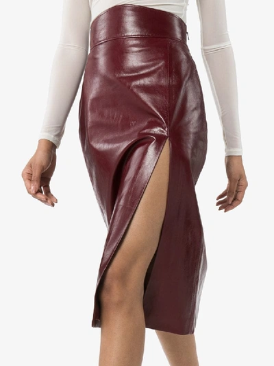 Shop Gucci Leather Pencil Skirt In Red