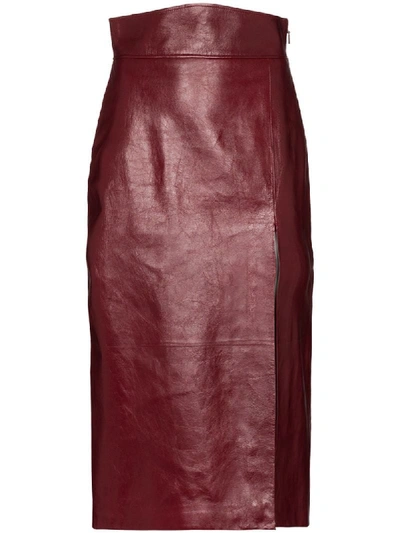 Shop Gucci Leather Pencil Skirt In Red