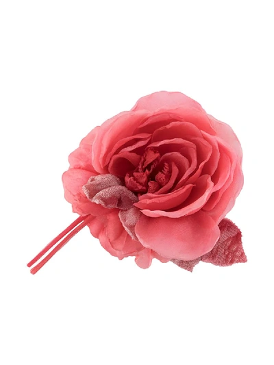 Shop Alessandra Rich Flower-appliqué Silk Brooch In Pink