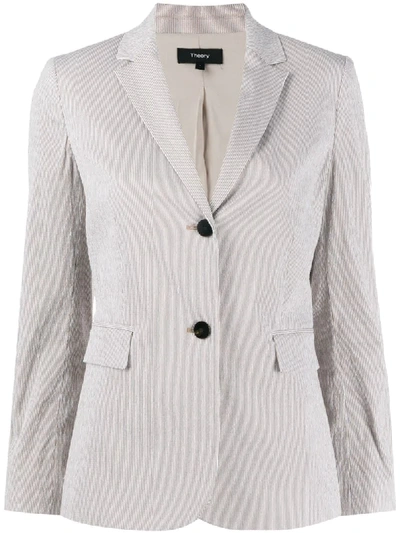 Shop Theory Striped Fitted Jacket In Neutrals