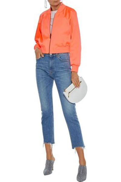 Shop Alice And Olivia Duke Reversible Cropped Satin Bomber Jacket In Coral