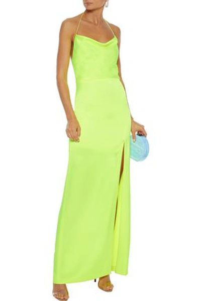 Shop Alice And Olivia Eliza Neon Satin-crepe Halterneck Maxi Dress In Bright Yellow