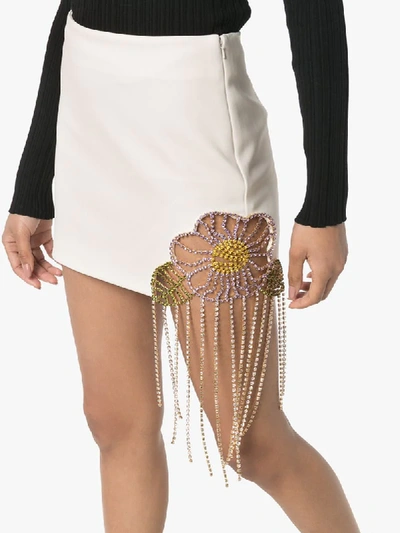 Shop Area Crystal Flower Hem Mini Skirt In Neutrals