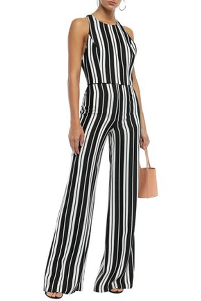 Shop Alice And Olivia Cropped Striped Satin-twill Top In Black