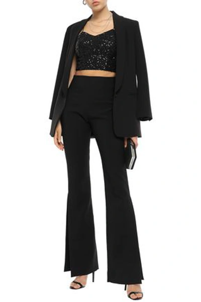 Shop Alice And Olivia Archer Cropped Sequined Stretch-mesh Top In Black