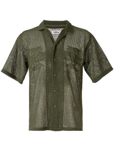 Shop Coohem Aloha Eyelet Knit Shirt In Green