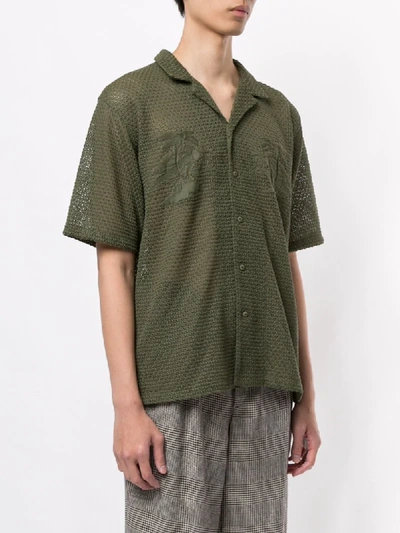 Shop Coohem Aloha Eyelet Knit Shirt In Green