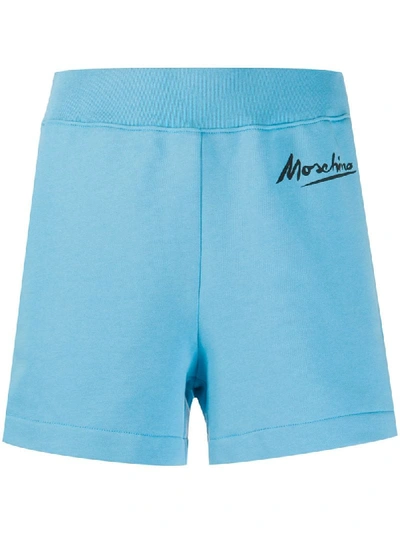 Shop Moschino Logo Signature Running Shorts In Blue