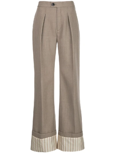 Shop Chloé Printed Hem Tailored Trousers In Brown