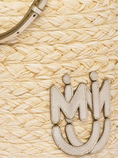 Shop Miu Miu Straw Mesh Bucket Bag In Neutrals