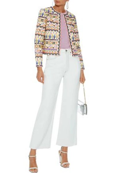 Shop Alice And Olivia Kidman Cropped Embellished Woven Jacket In Multicolor