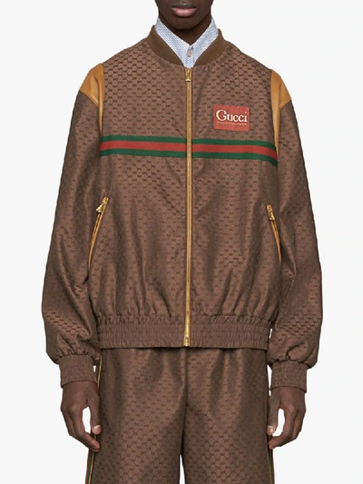 Shop Gucci Gg Logo Zip Jacket In Brown