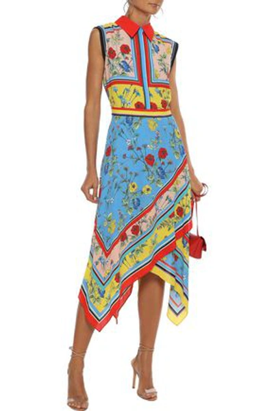 Shop Alice And Olivia Farrah Asymmetric Printed Crepe De Chine Dress In Multicolor