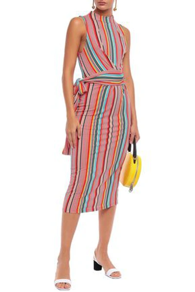Shop Alice And Olivia Delora Belted Striped Stretch-jersey Midi Dress In Red