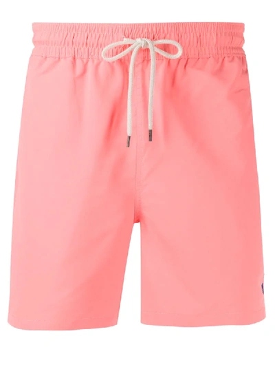 Shop Polo Ralph Lauren Embroidered Logo Swim Shorts In Pink