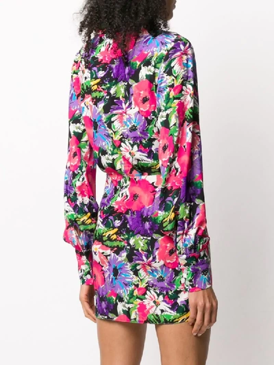 Shop Art Dealer Floral Print Wrap Dress In Purple