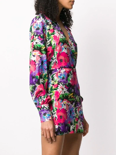 Shop Art Dealer Floral Print Wrap Dress In Purple