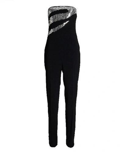 Shop David Koma Embellished Strapless Cady Jumpsuit In Black
